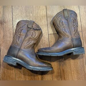 Ariat Brown Leather Pull On Style Cowboy Boots Size 13 Boys